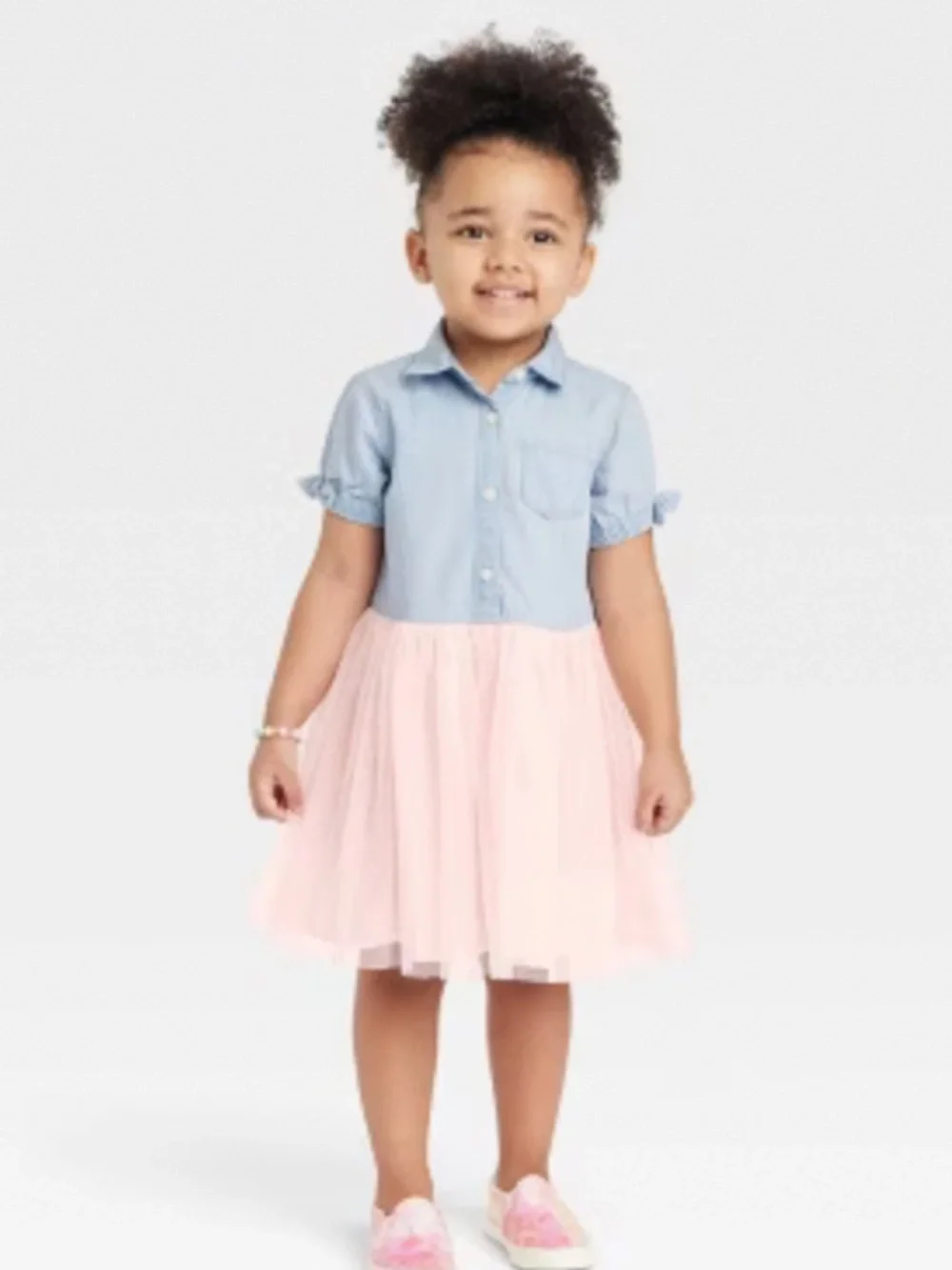 OshKosh B’gosh Chambray Tulle Dress in Pink Combo Sz 3T EUC $40R